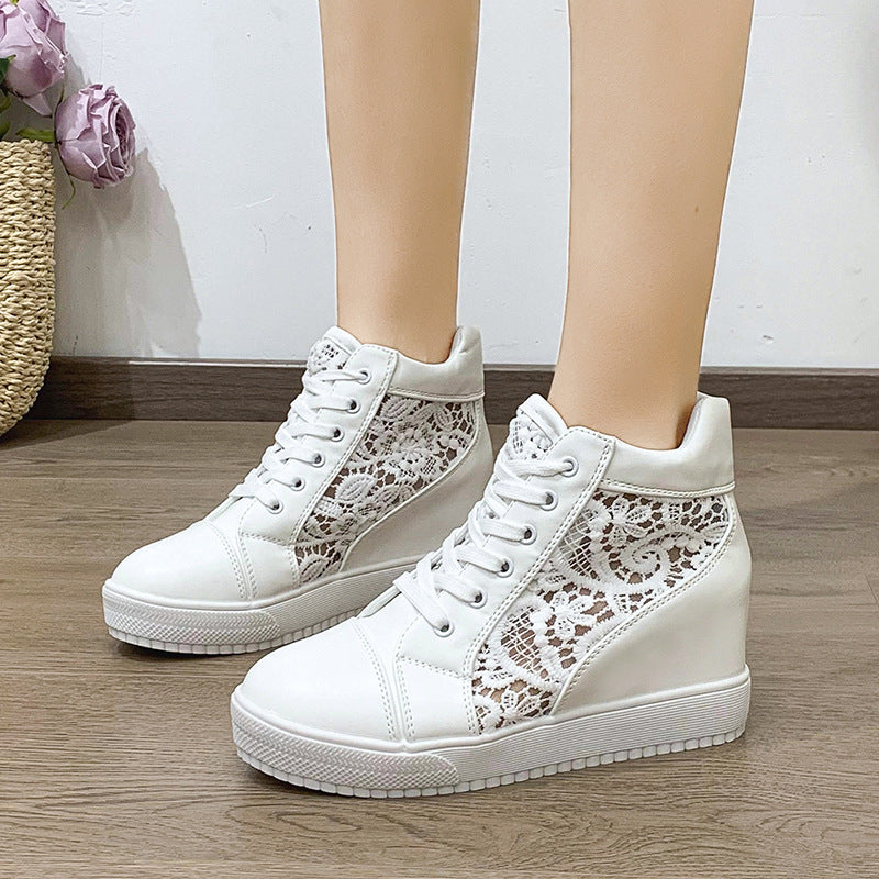 Women's Hidden Heel Platform Hollow Lace Sneaker