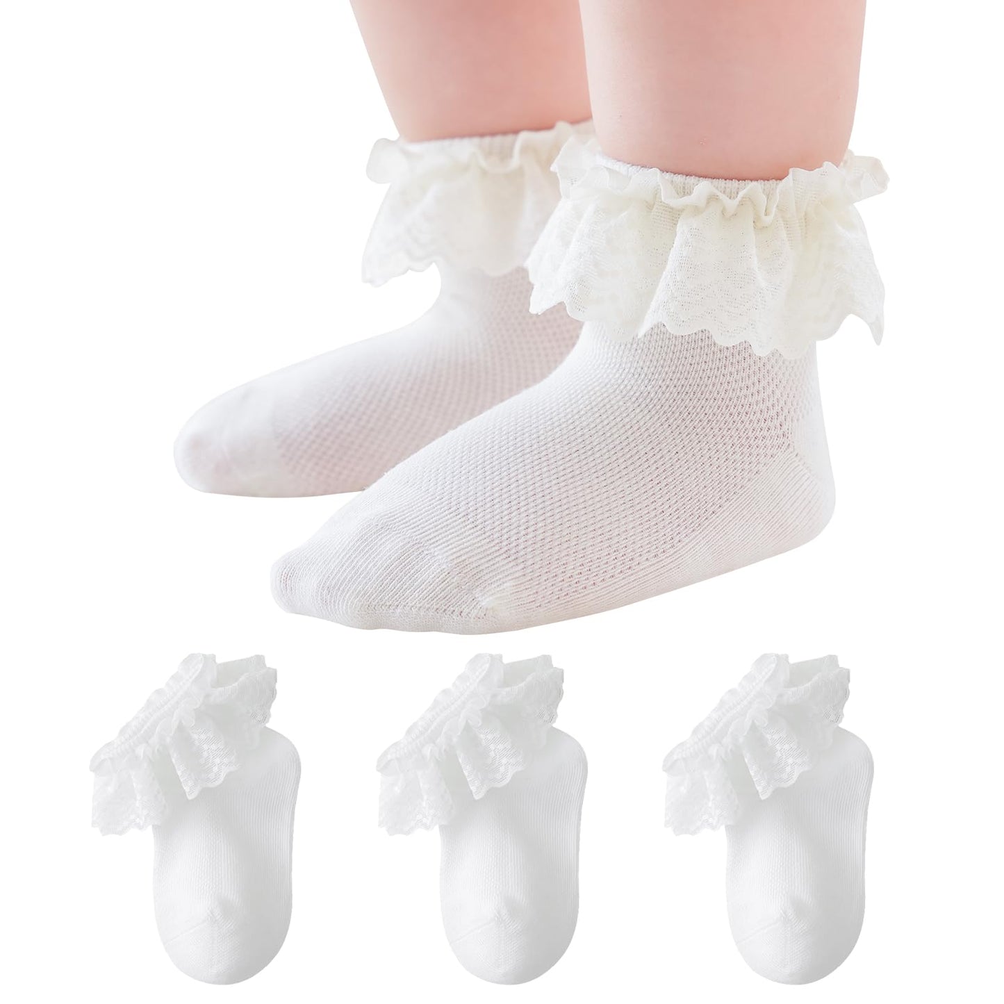 Baby Girl Lace Socks - Newborn Eyelet Ruffle Crew Socks 0-6 6-12 12-24 Months Cotton