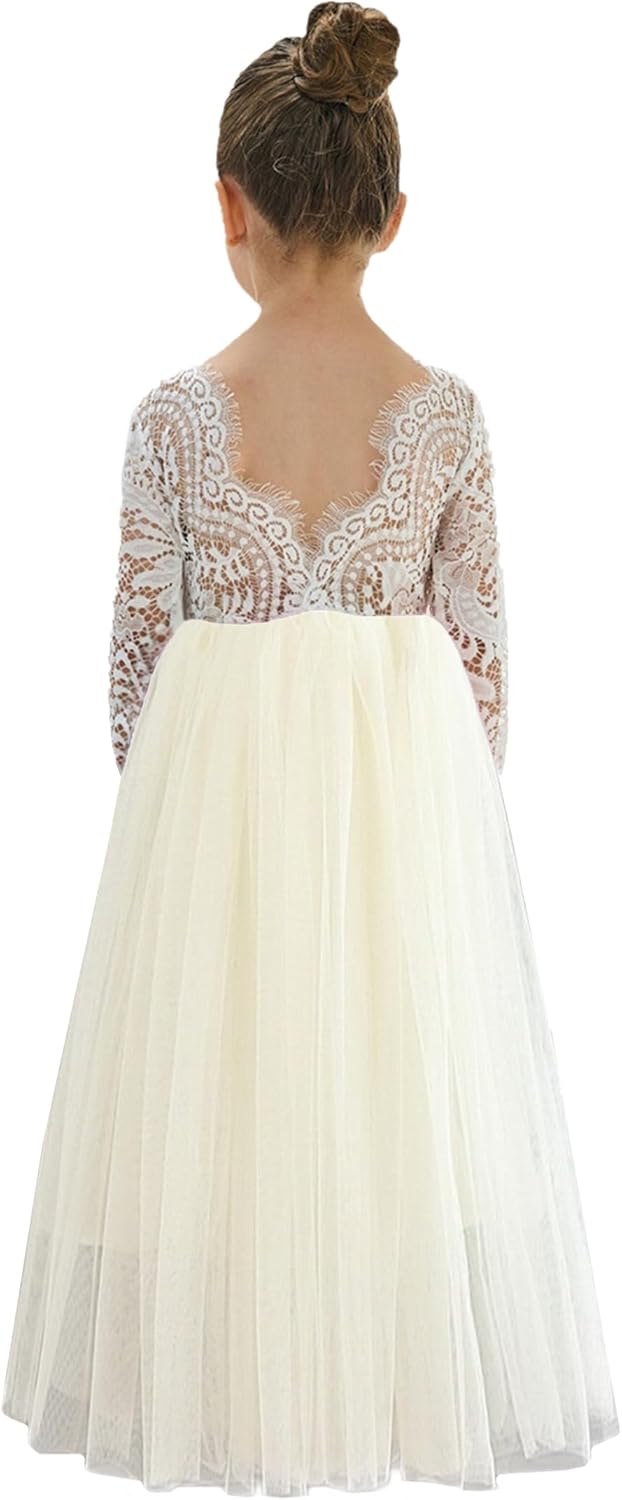 Girls Tulle Flower Girl Dress - Lace Back A-Line Party Dress