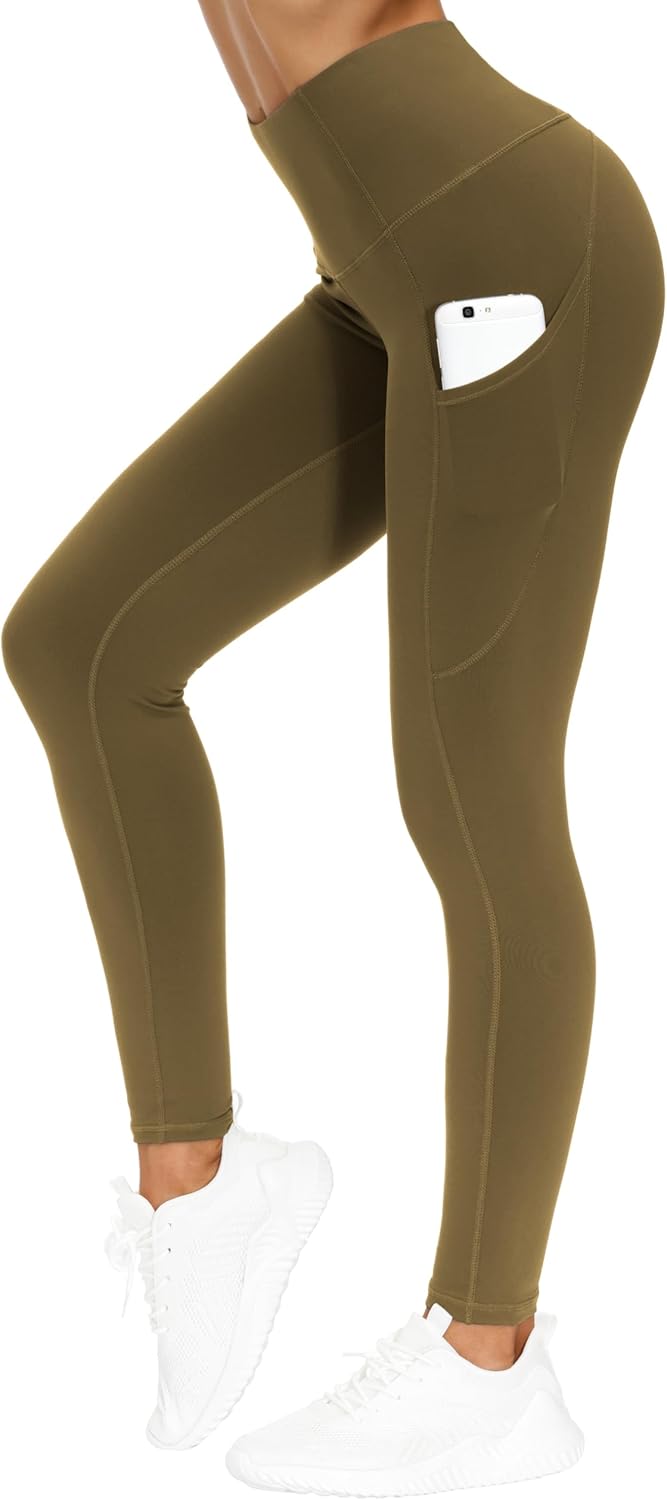 Women's High Waisted Yoga Leggings with Pockets - Thick Tummy Control Workout Pants