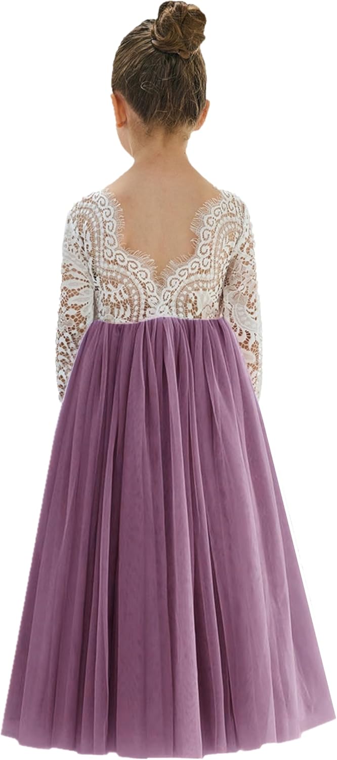 Girls Tulle Flower Girl Dress - Lace Back A-Line Party Dress