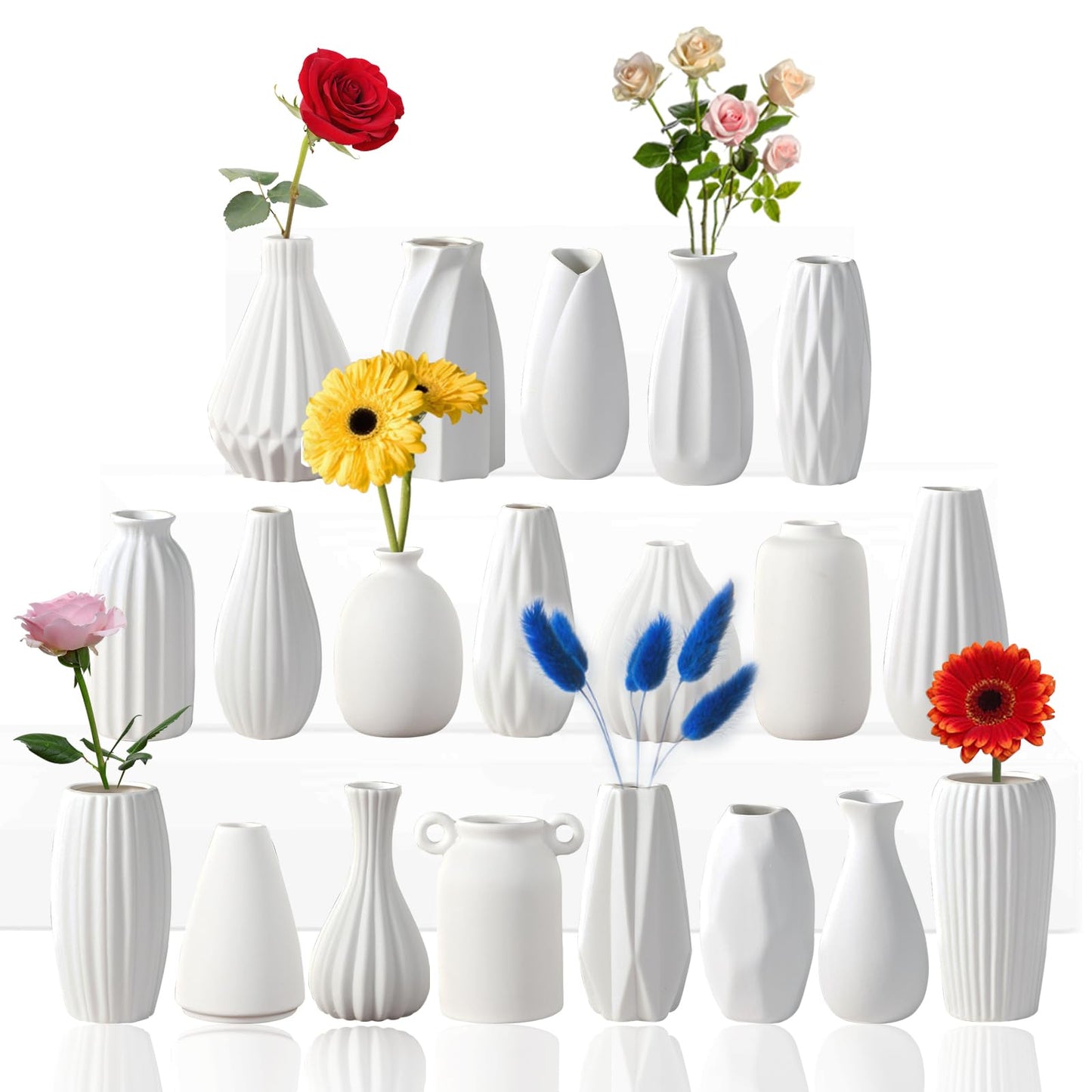 White Ceramic Bud Vases Set of 10 - 5 Inch Small Mini Vases for Flowers Centerpieces Decor