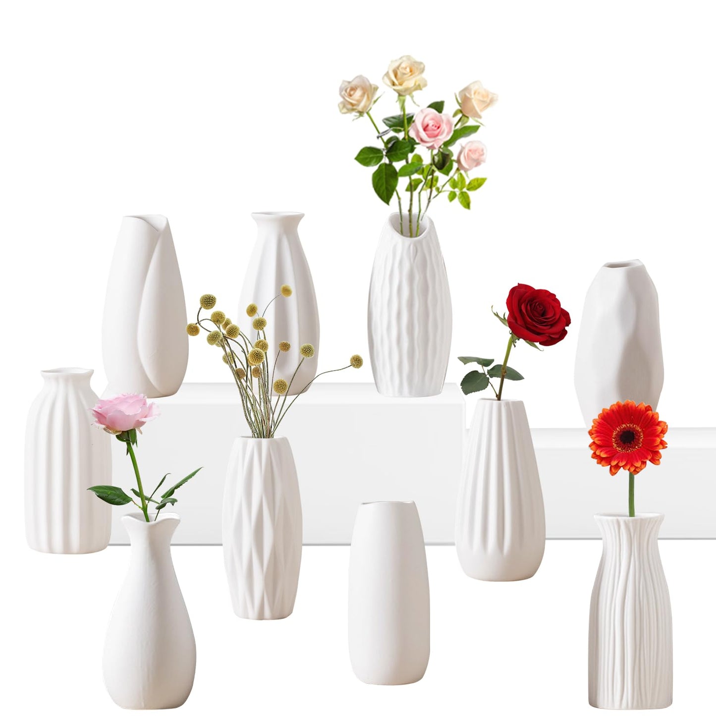 White Ceramic Bud Vases Set of 10 - 5 Inch Small Mini Vases for Flowers Centerpieces Decor