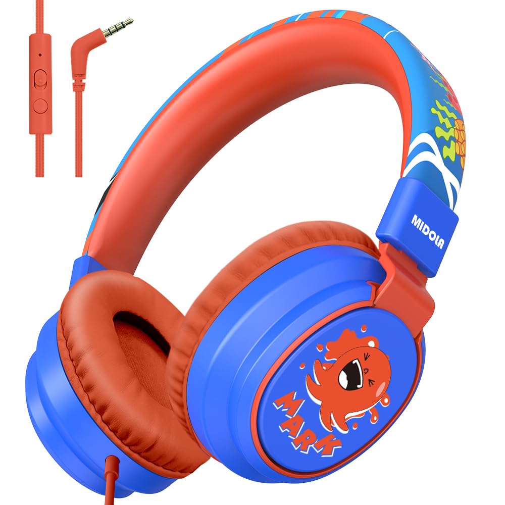 Kids Headphones Volume Limited 85/94dB - Wired Over-Ear Foldable Headset with Microphone Pink