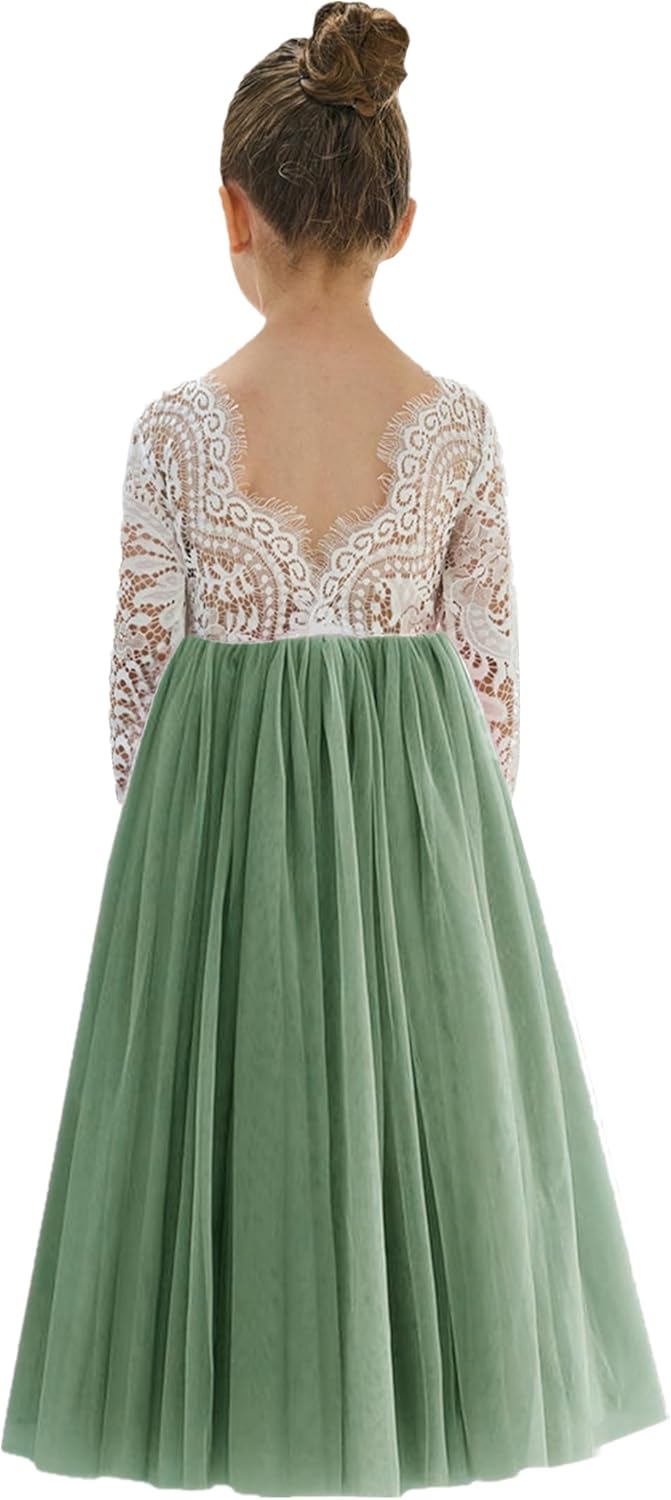 Girls Tulle Flower Girl Dress - Lace Back A-Line Party Dress