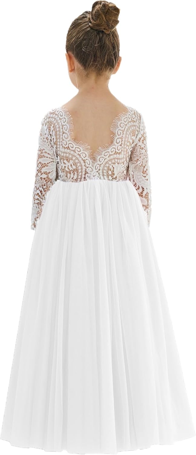 Girls Tulle Flower Girl Dress - Lace Back A-Line Party Dress