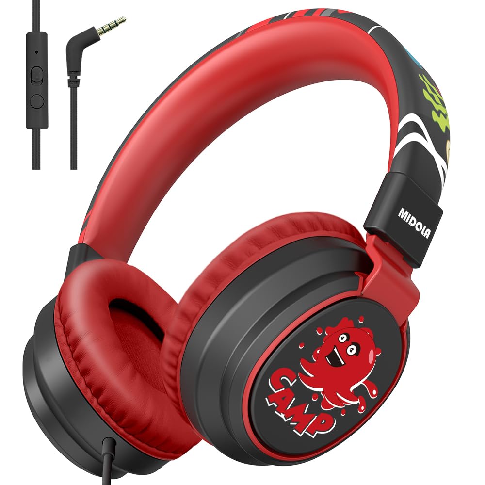 Kids Headphones Volume Limited 85/94dB - Wired Over-Ear Foldable Headset with Microphone Pink