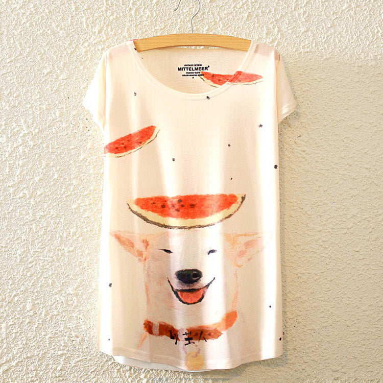 New Fashion Summer Harajuku Animal Cat Print Shirt O-Neck Short Sleeve T Shirt Women Tops White T-shirt
