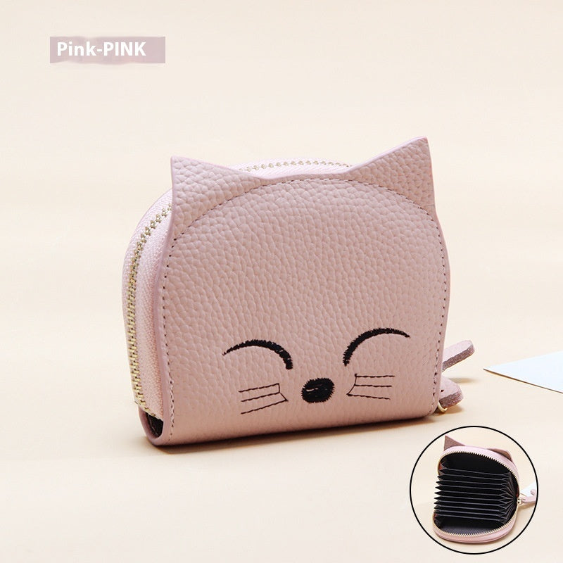 Women's Leather Card Holder with Cartoon Pendant