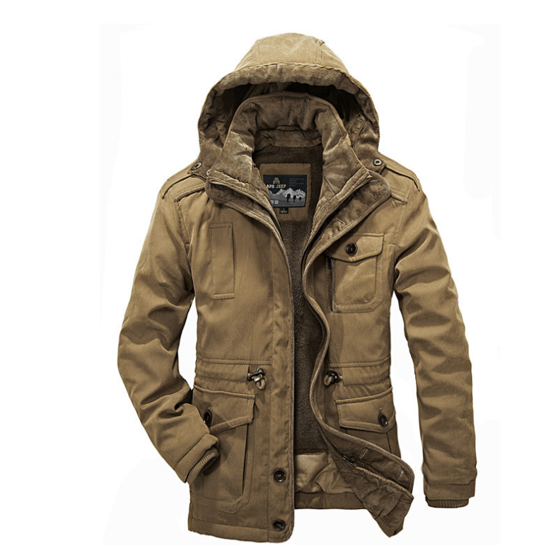 Men's Thick Cotton Jacket with Hood for Winter