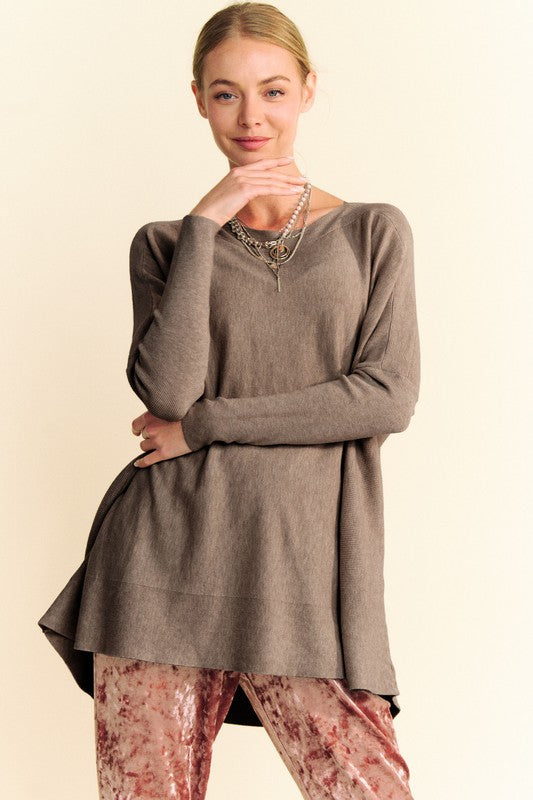 Back To School Sweater - Davi & Dani Round Neck Dropped Shoulder Long Sleeve Knit Top