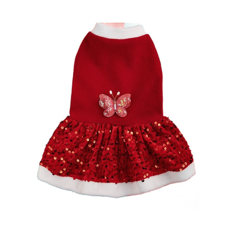 Autumn and Winter New Pet Plush Clothes Christmas Dog Dress Small Dog Teddy Dress Cat Clothes