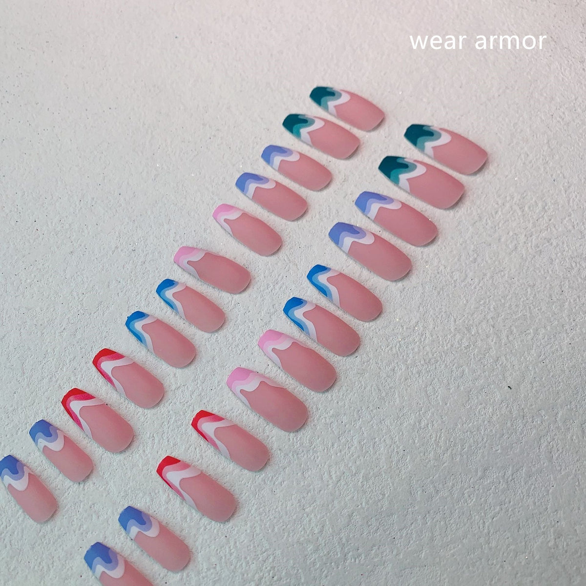 Fake Nails Multicolored Wave Pattern
