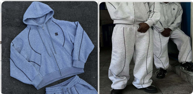 Street Hooded Cardigan Sweater Men's And Women's Same Loose Hooded Sweatpants Suit