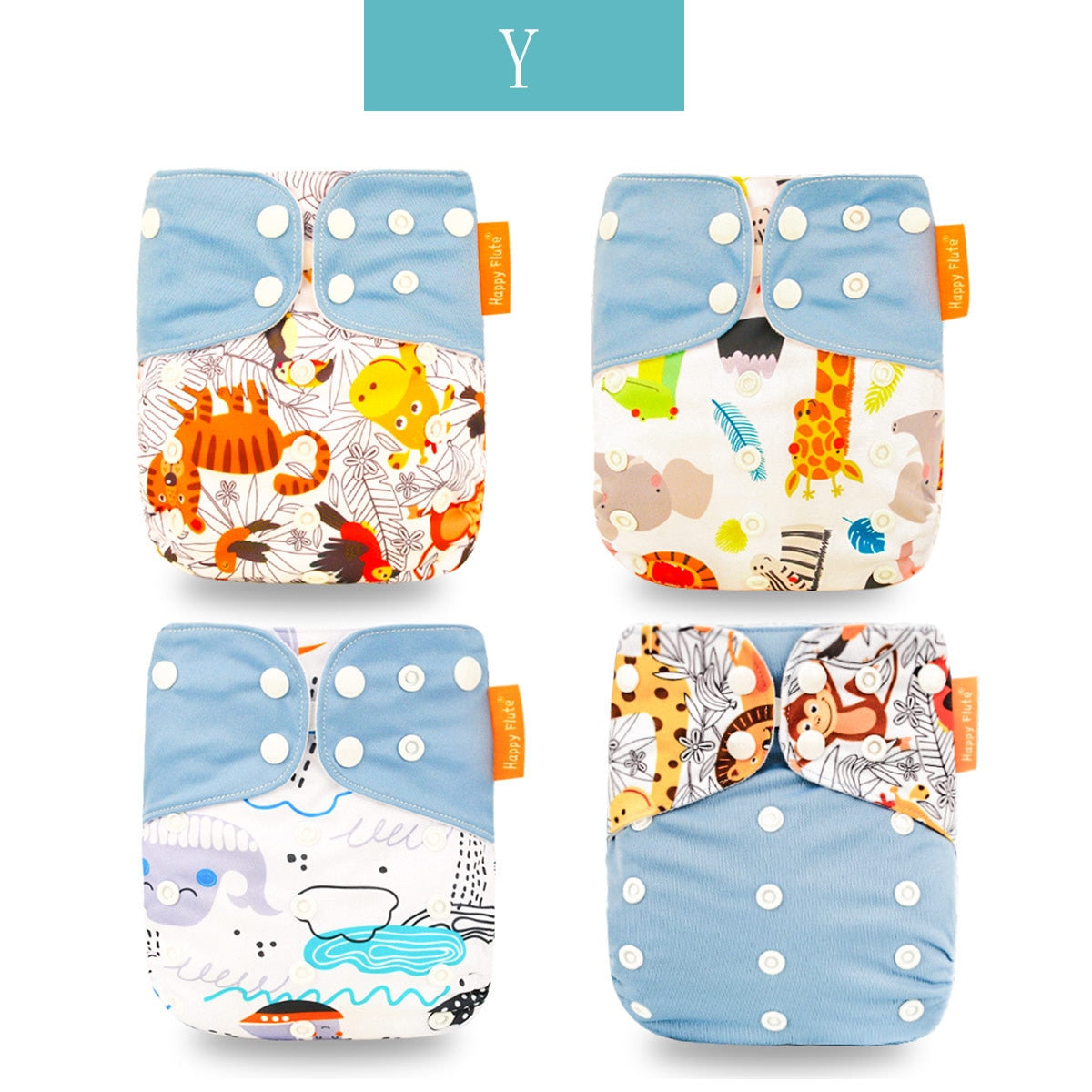 Happy Flute Cloth Diapers for Children Adjustable Wet/Dry Bag Waterproof Babies Diapers Ecological Backpack Reusable 4 pcs/set