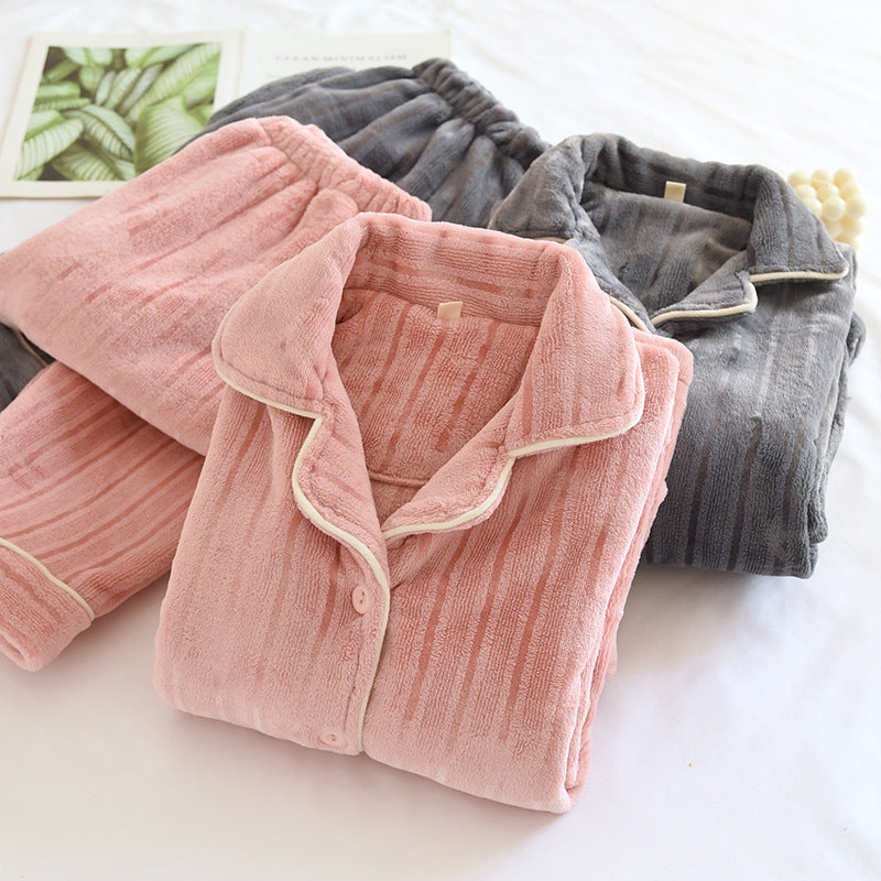 New Couple Autumn And Winter Flannel Beautiful Strip Home Wear