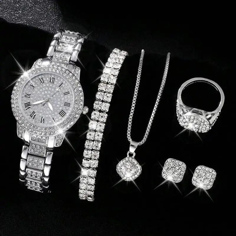 Women's Diamond Roman Quartz Watch Set