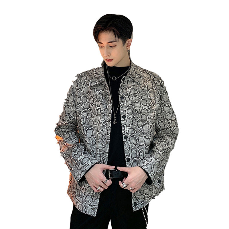 Men's Vintage Snake Print Loose Jacket for Fall Fashion