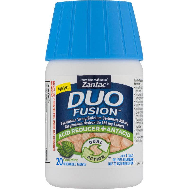 Zantac Duo Fusion Acid Reducer + Antacid, Chewable Tablets, Cool Mint