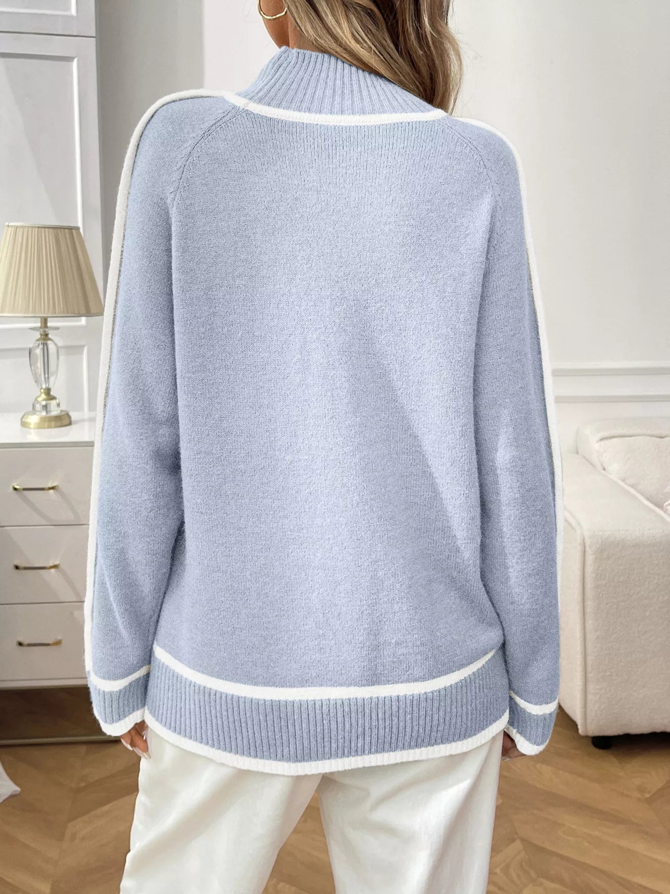 Contrast Trim Turtleneck Long Sleeve Sweater