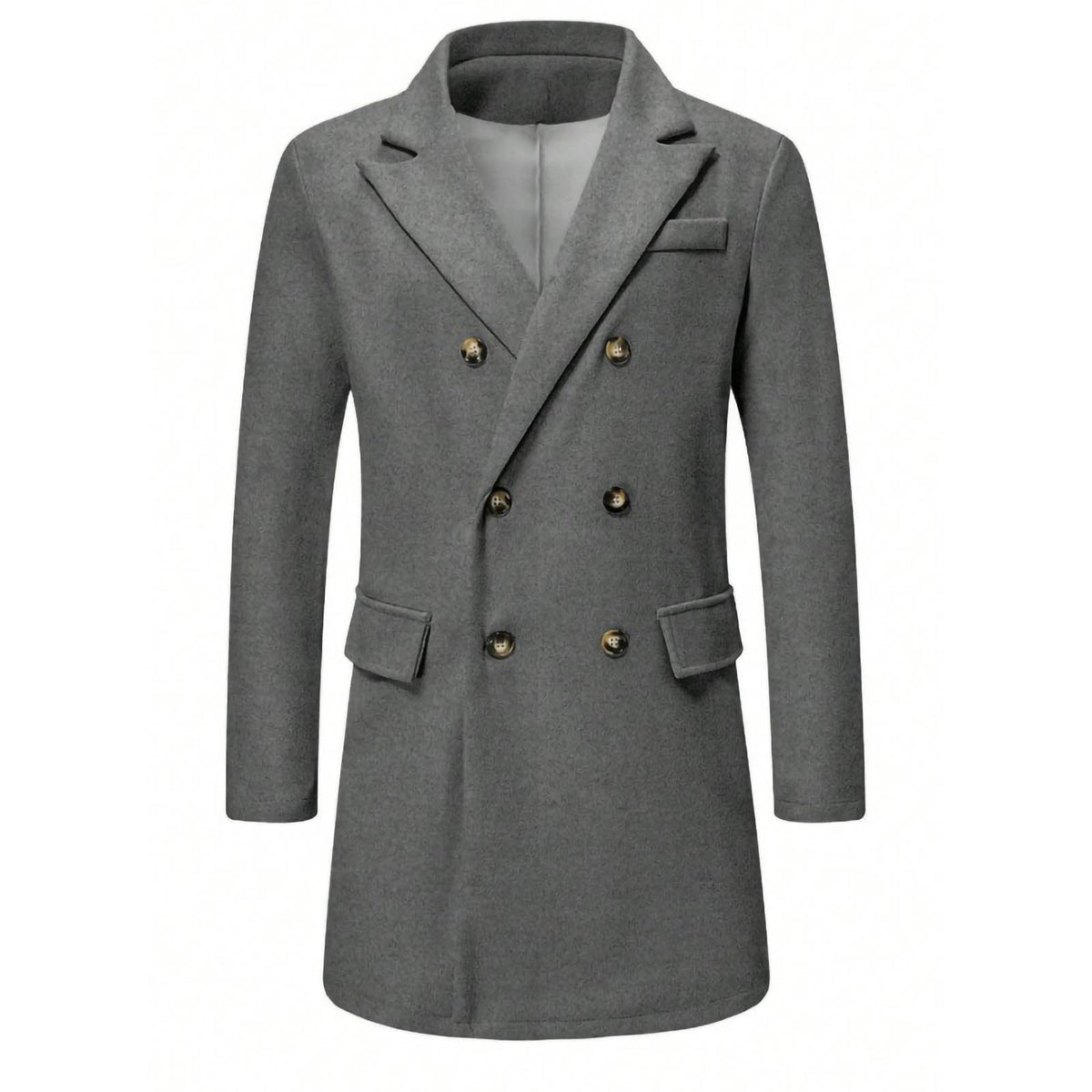 Men's Solid-color Casual Double-breasted Wool Coat