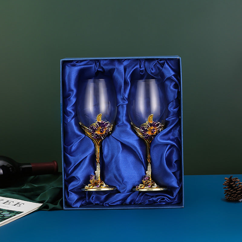 Iris enamel carved red wine glass high footed glass home gift set wine glass