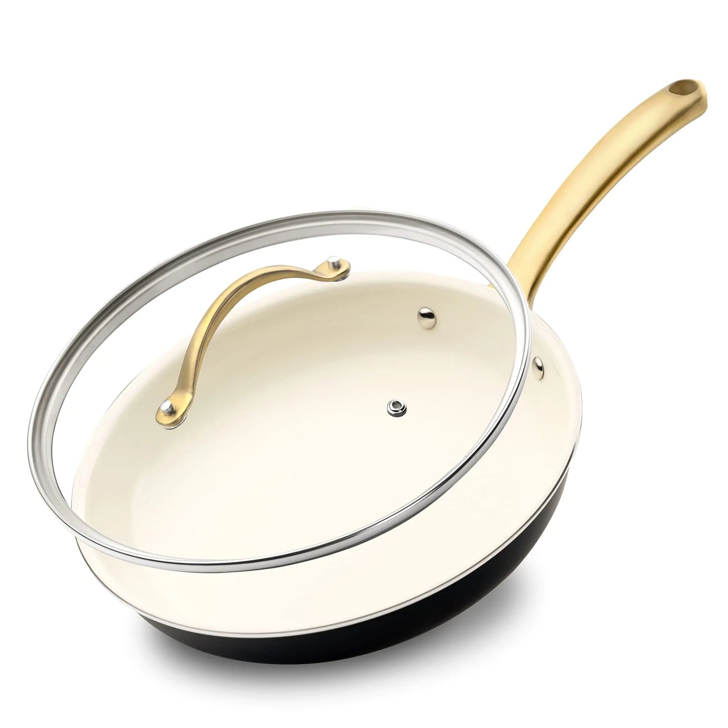 NutriChef 8-Inch Professional Ceramic Frying Pan With Lid - Small Skillet with Golden Titanium Handle Non-Stick Ceramic Coating Stain-Resistant Easy to Clean Ideal for Home Cooking