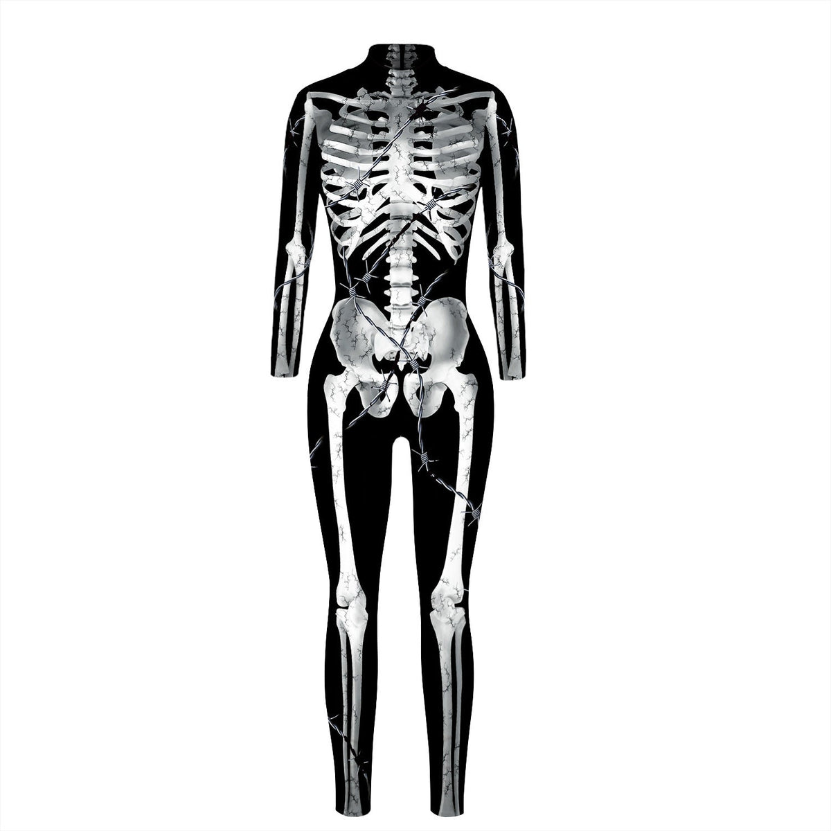 Skeleton Digital Women's Printed Wear Tight Long Sleeve Jumpsuit