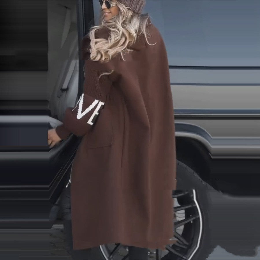 European And American Fashion Women's Wear Casual Hooded Long Splicing Coat
