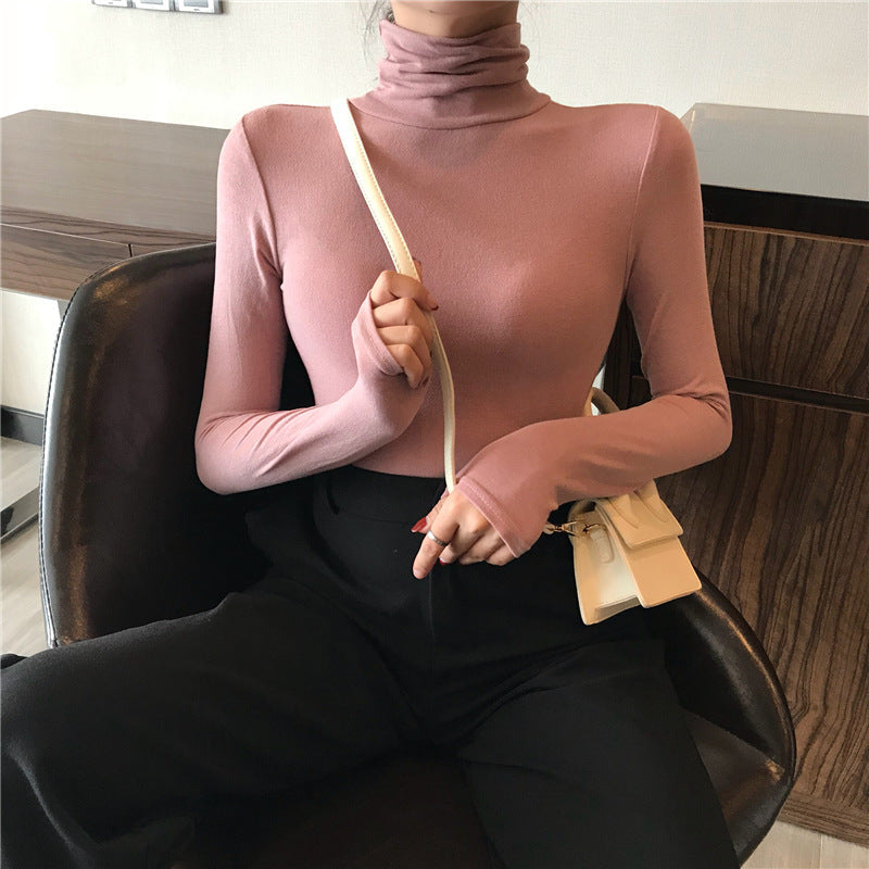 All Match Slimming Solid Color Bottoming Shirt Womens Tops Women