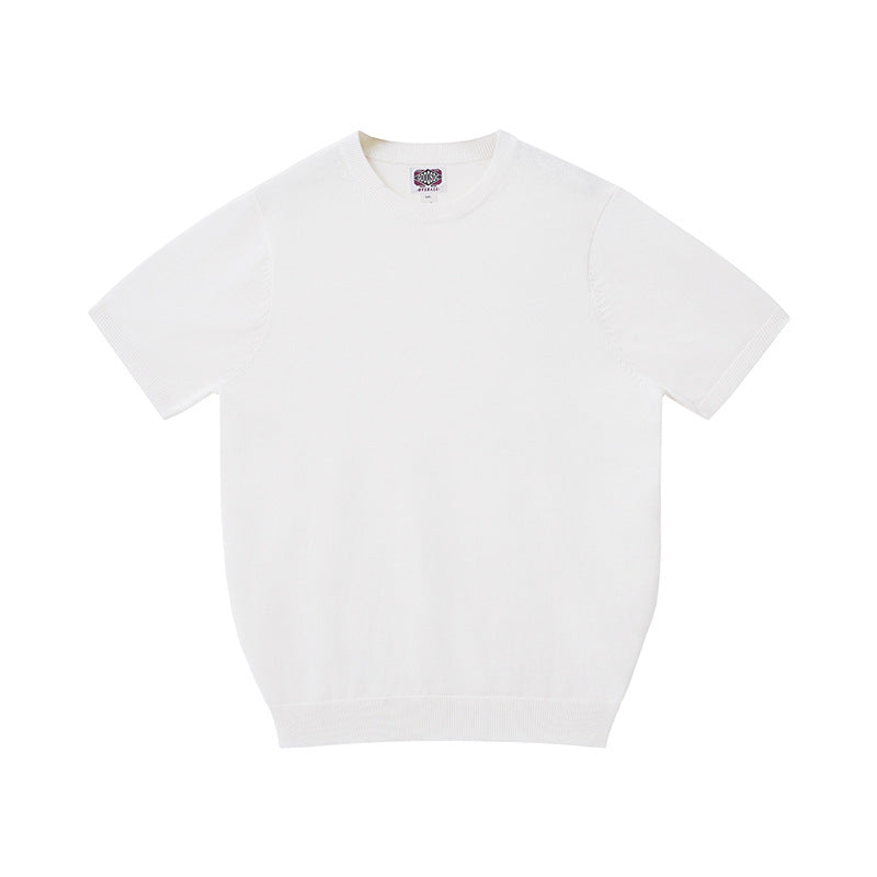 Pure Cotton Yarn Knitted Men's Short-sleeved T-shirt Round Neck