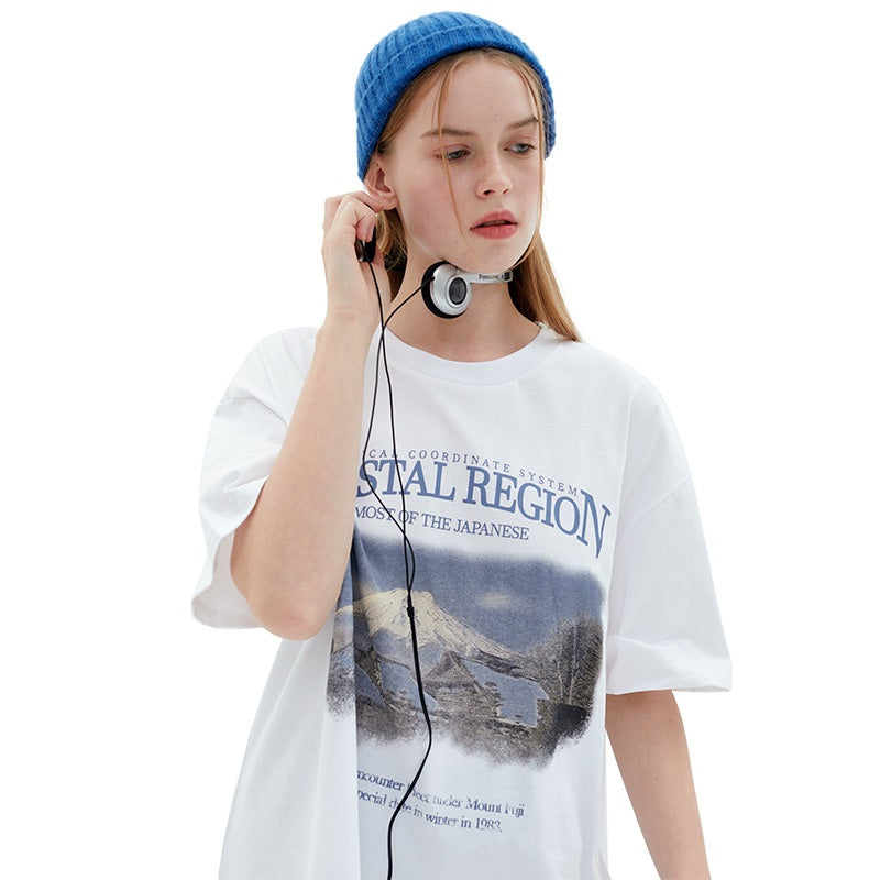 American Style Trend Distressed Printed T-shirt Couple Wear Loose Short Sleeve Top