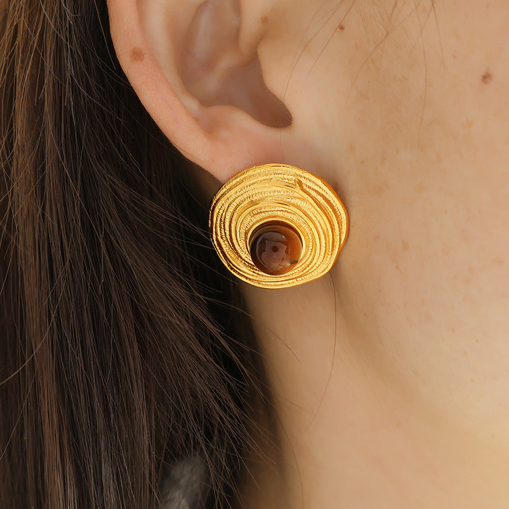 European American Tigereye Gold Earrings