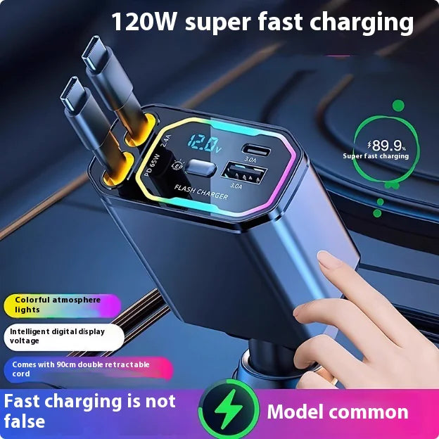 Style Loft Collection AutoLoft UltraFast Double Retractable 120W Type-C Power Charger