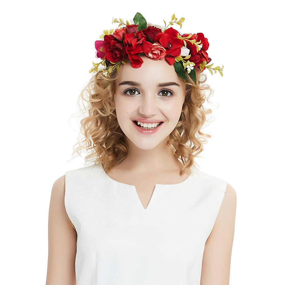 Big Red Rose Blossom Hair Band Bridal Flower Ring Hair Band