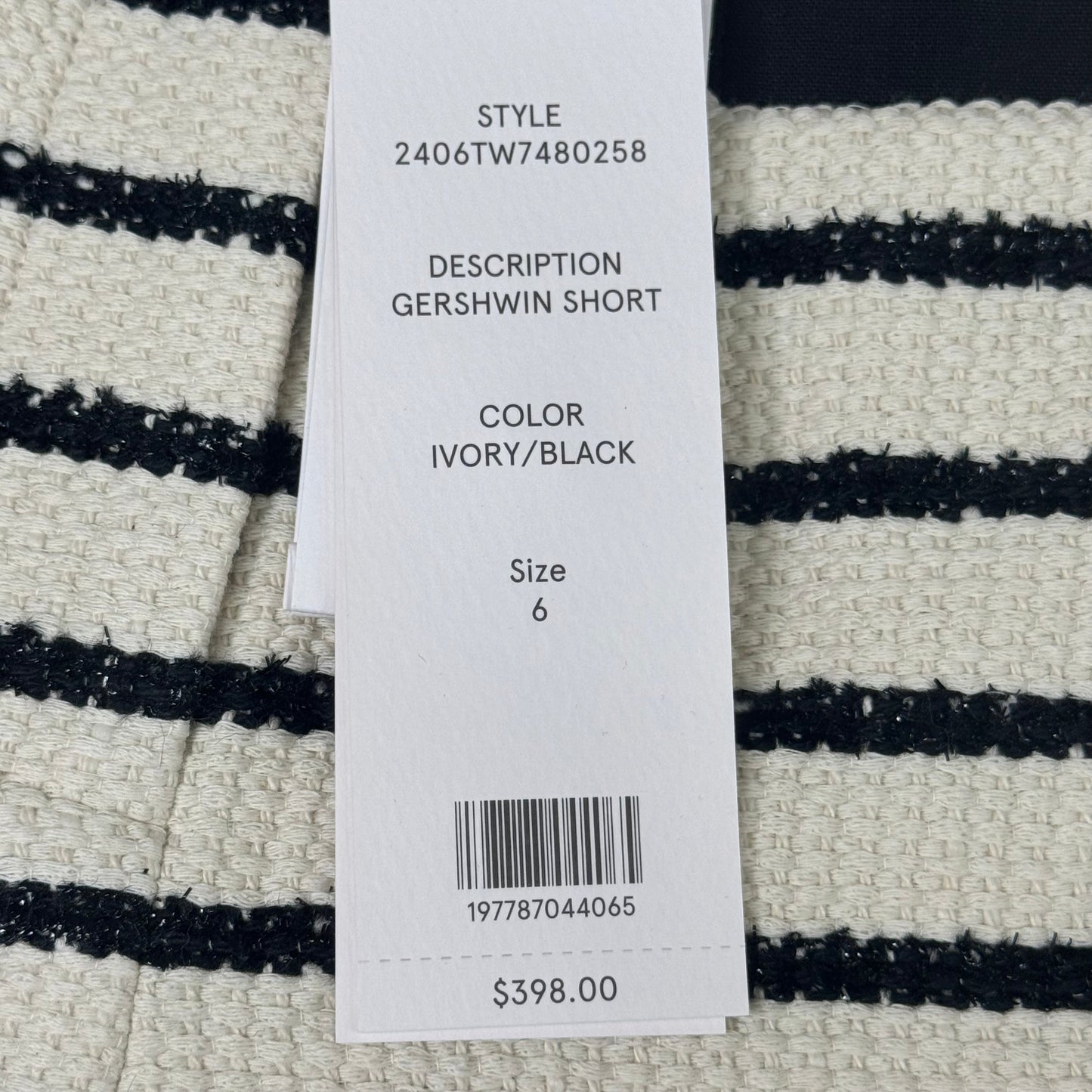 VERONICA BEARD Women's Gershwin Short Sz-6 Ivory/Black 2406TW7480258