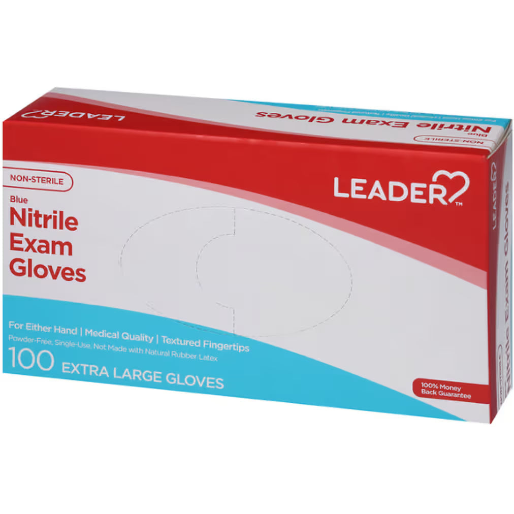 Leader Nitrile Exam Gloves, Powder-Free & Latex-Free, Medium, 100 Count