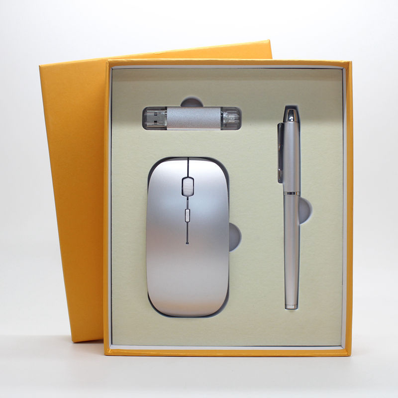 Office Gift Set: Wireless Mouse, Mobile USB Disk, Pen with Custom Logo