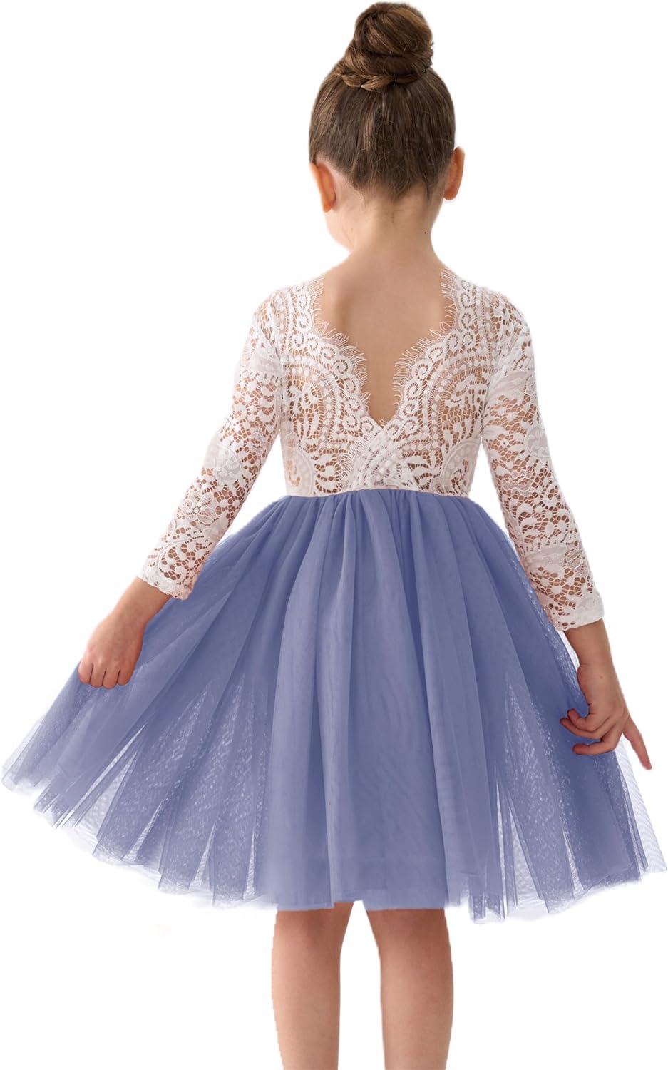 Girls Tulle Flower Girl Dress - Lace Back A-Line Party Dress