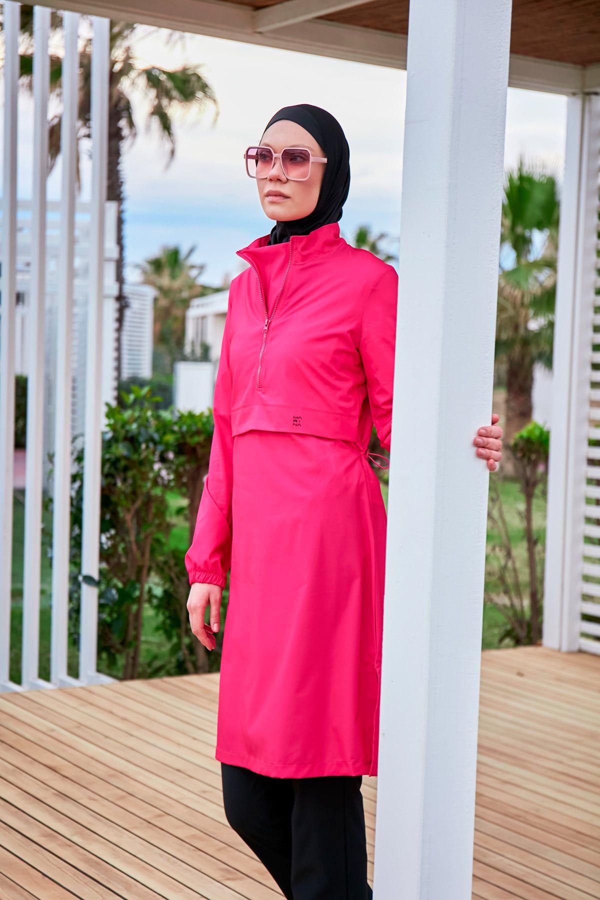 Woven Pink Burkini Modest Swimwear M2408