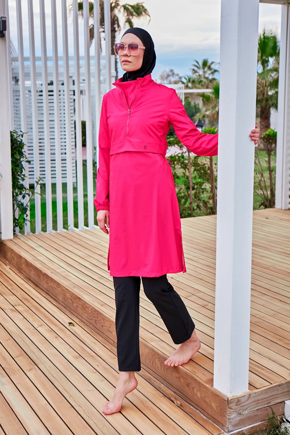Woven Pink Burkini Modest Swimwear M2408