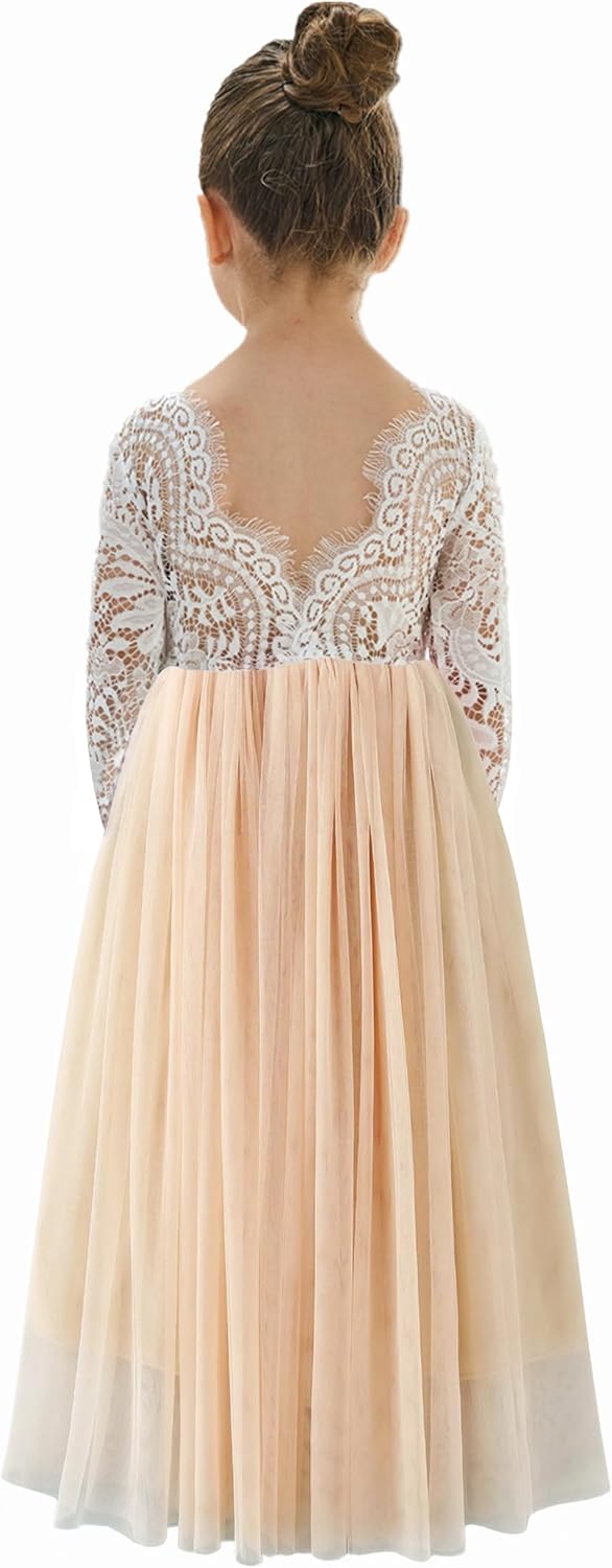 Girls Tulle Flower Girl Dress - Lace Back A-Line Party Dress