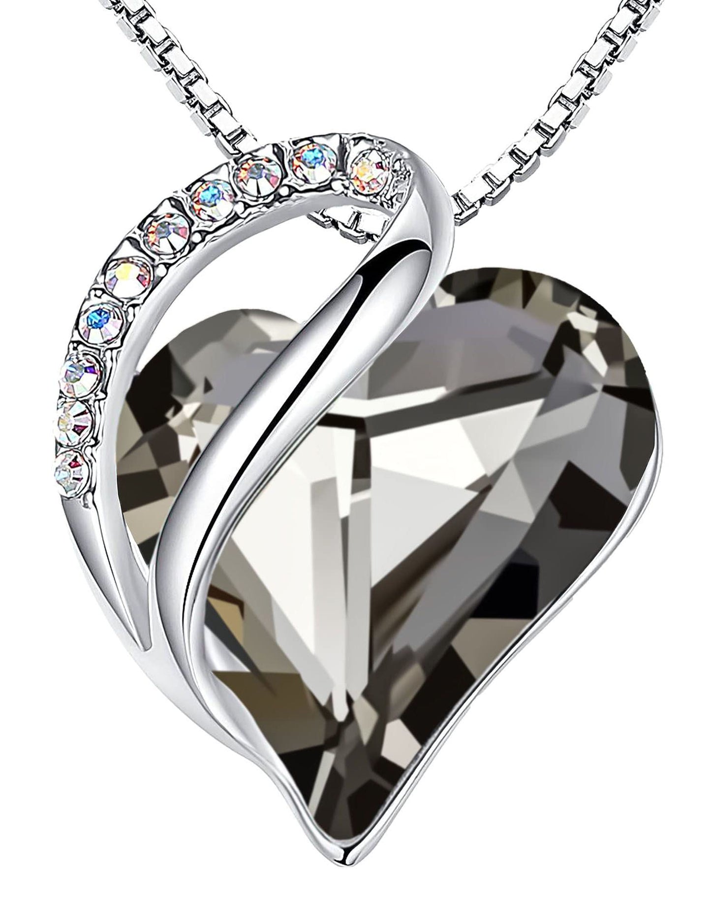 Infinity Love Birthstone Heart Necklace - 18K White Gold Plated Crystal Pendant Gift for Women