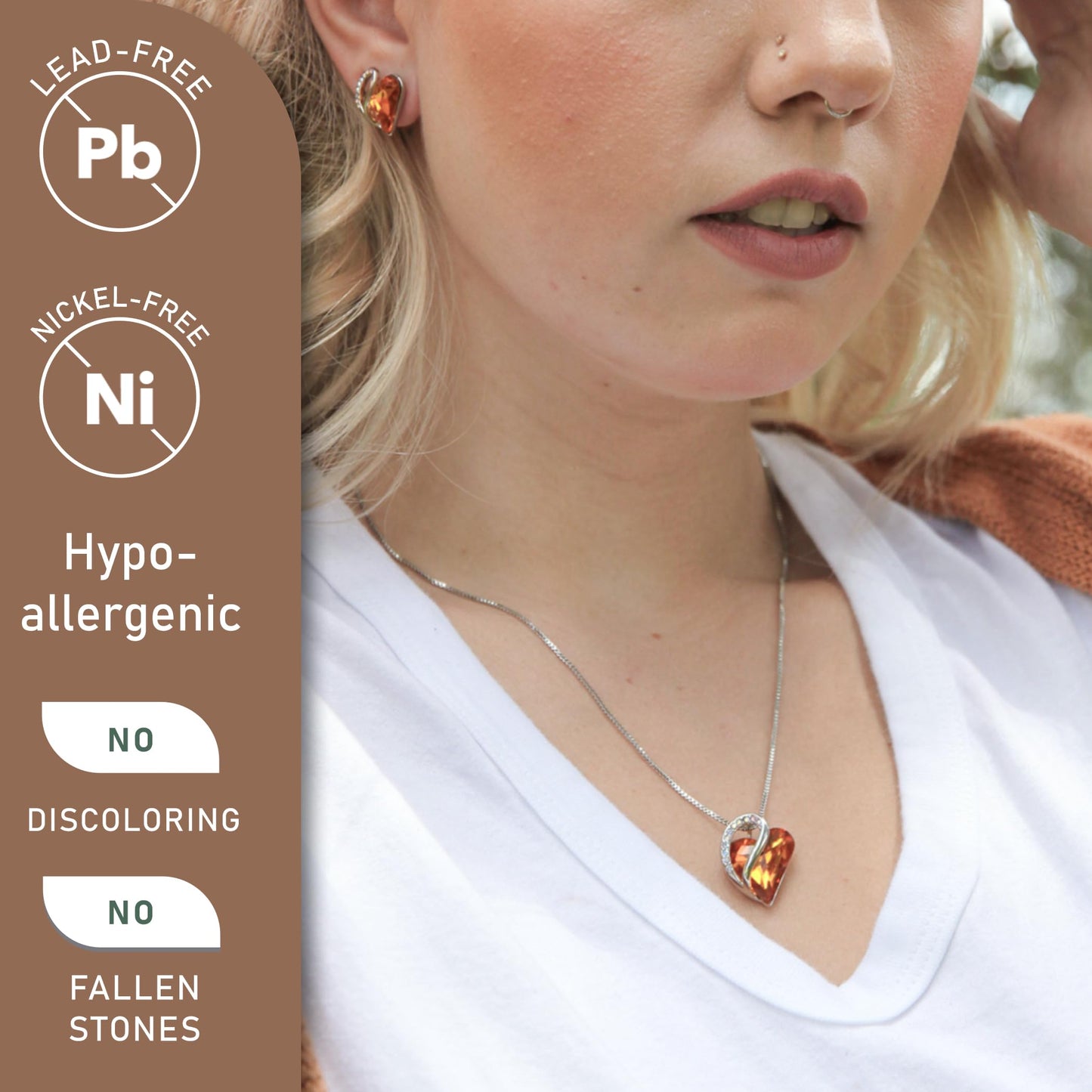 Infinity Love Birthstone Heart Necklace - 18K White Gold Plated Crystal Pendant Gift for Women