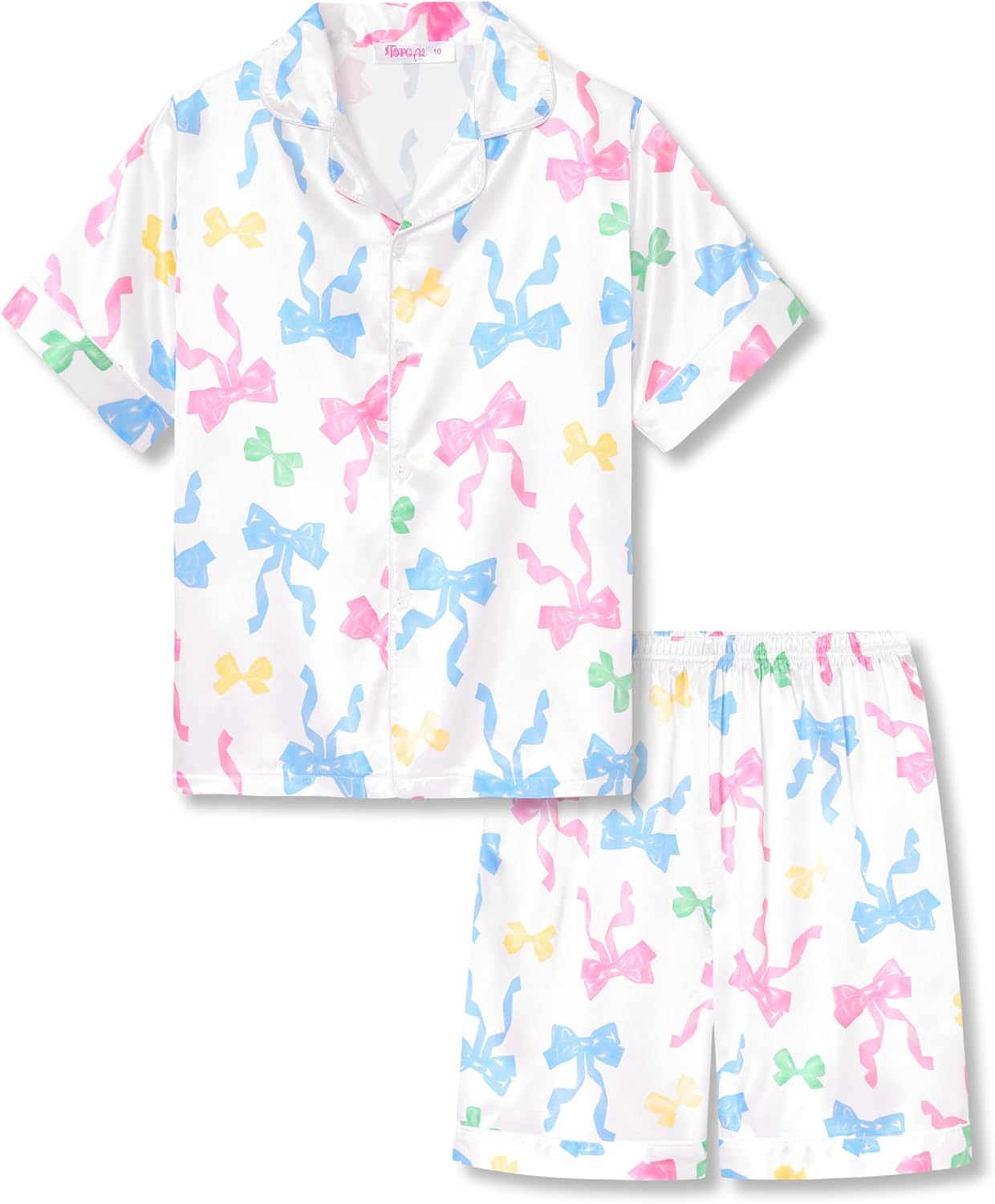 Girls Satin Pajama Set - Silky Button Down PJ with Shorts Size 6-16
