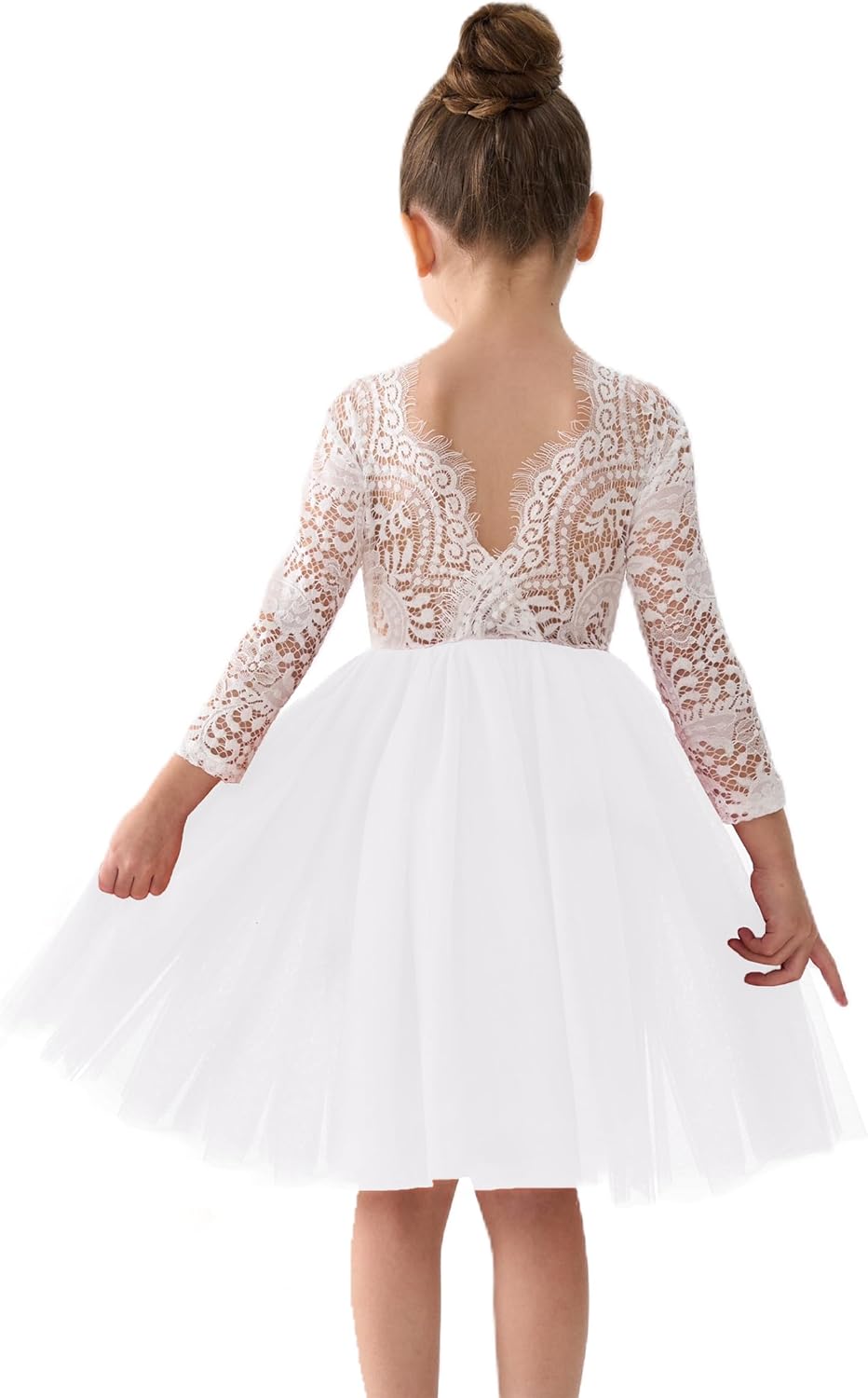 Girls Tulle Flower Girl Dress - Lace Back A-Line Party Dress