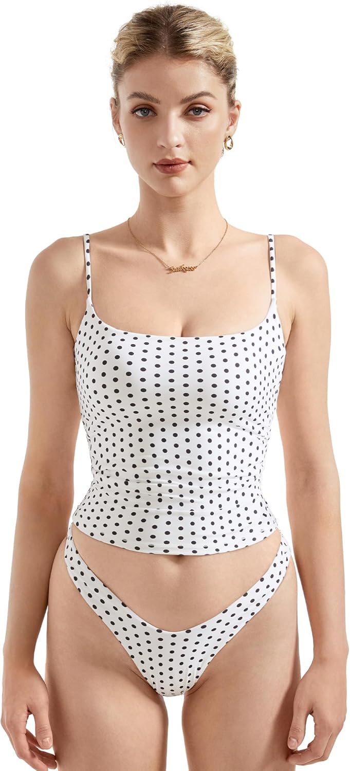 Women Square Neck Tank Top - Summer Cami with Adjustable Straps