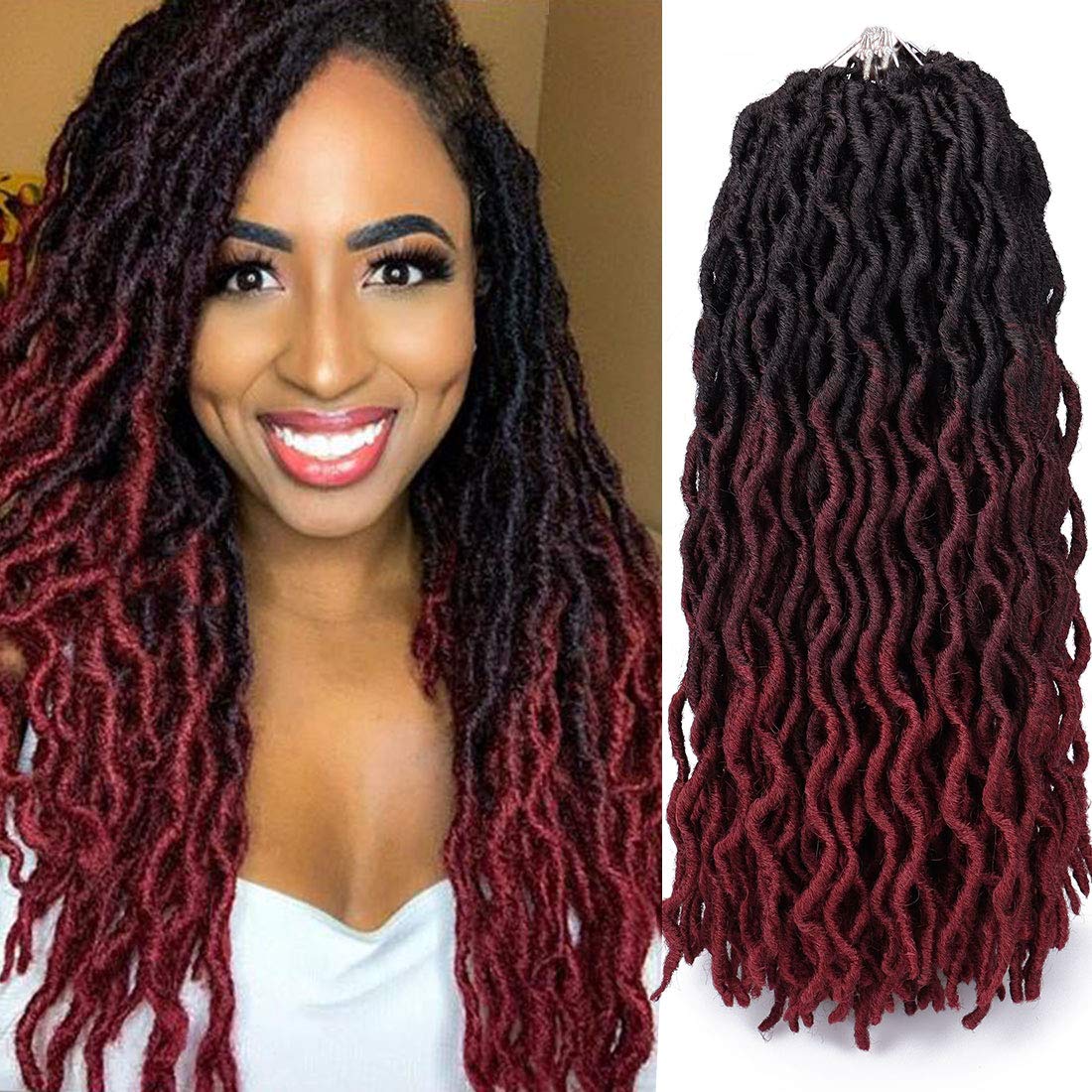 Goddess Faux Locs Crochet Hair | 18" Soft Curly Braids | Ombre Dreadlocks Extensions | 24 Strands/Pack