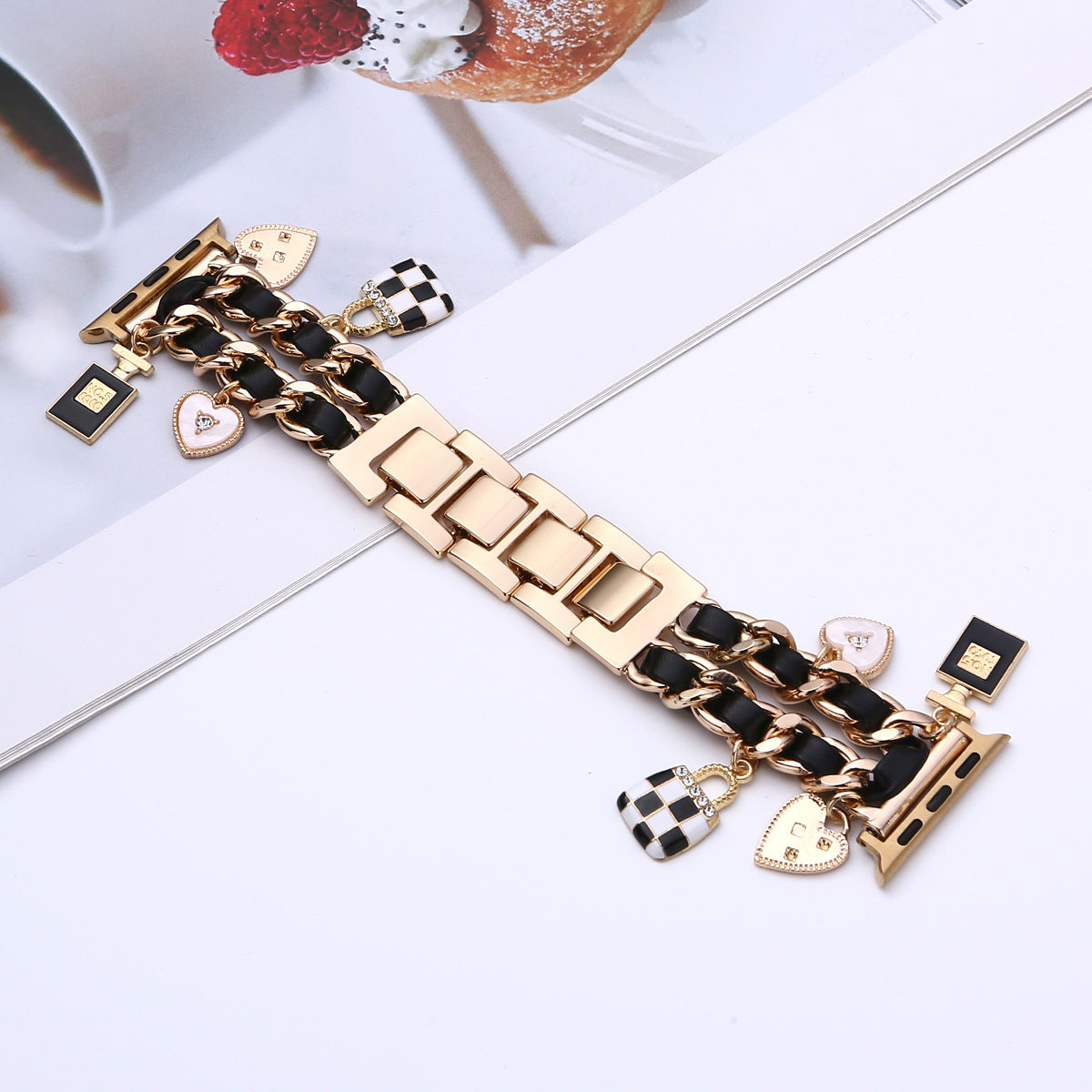 Suitable For Iwatch9 Watch Strap, Small Fragrant Style Iwatchs10 Generation Leather Chain Metal Bracelet