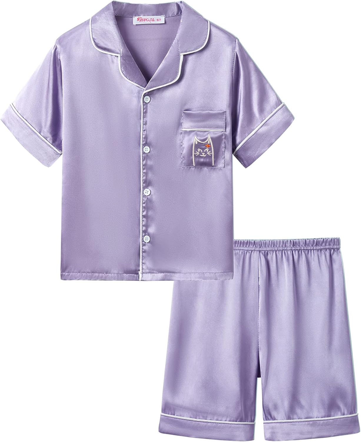 Girls Satin Pajama Set - Silky Button Down PJ with Shorts Size 6-16